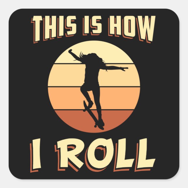 Sticker Carré Skater Girl Sk8 Skateboard Skate Retro Idée cadeau (Devant)