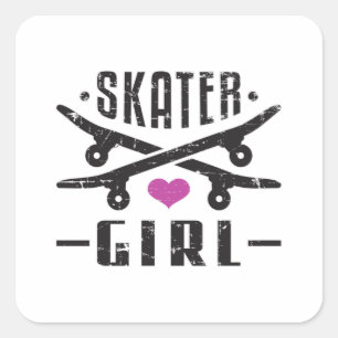 Sticker Carré Skater Girl Skateboard Skate Sk8 Skate Cadeau