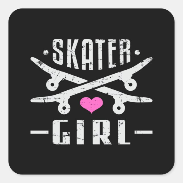 Sticker Carré Skater Girl Skateboard Skate Sk8 Skate Idée cadeau (Devant)