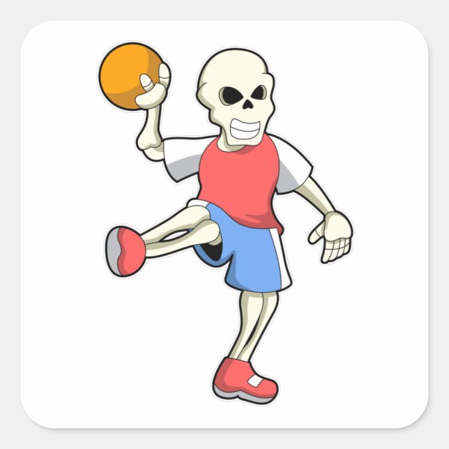 Sticker Carré Skeleton at Handball player avec Handball (Devant)