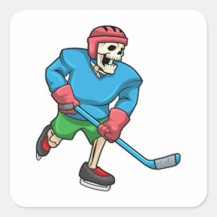 Sticker Carré Skeleton au hockey sur glace avec bâton de hockey 