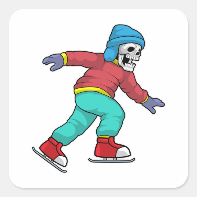 Sticker Carré Skeleton au patinage sur glace avec patins sur gla (Devant)