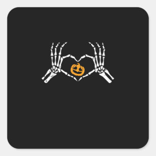 Sticker Carré Skeleton Coeur main Halloween Costume Citrouille