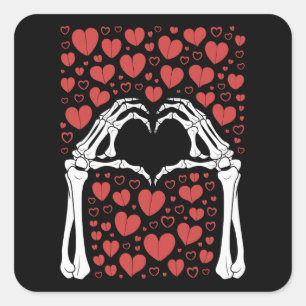 Sticker Carré Skeleton Coeur main Valentines Jour Amour drôle