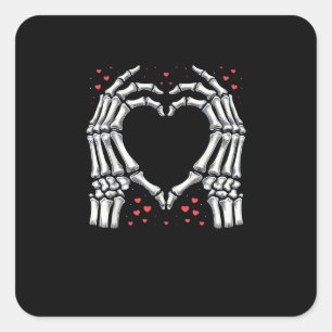 Sticker Carré Skeleton Coeur main Valentines Jour Drôle Couple