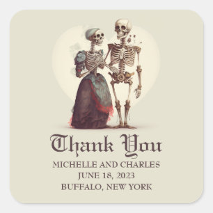 Sticker Carré Skeleton Couple Mariage Merci