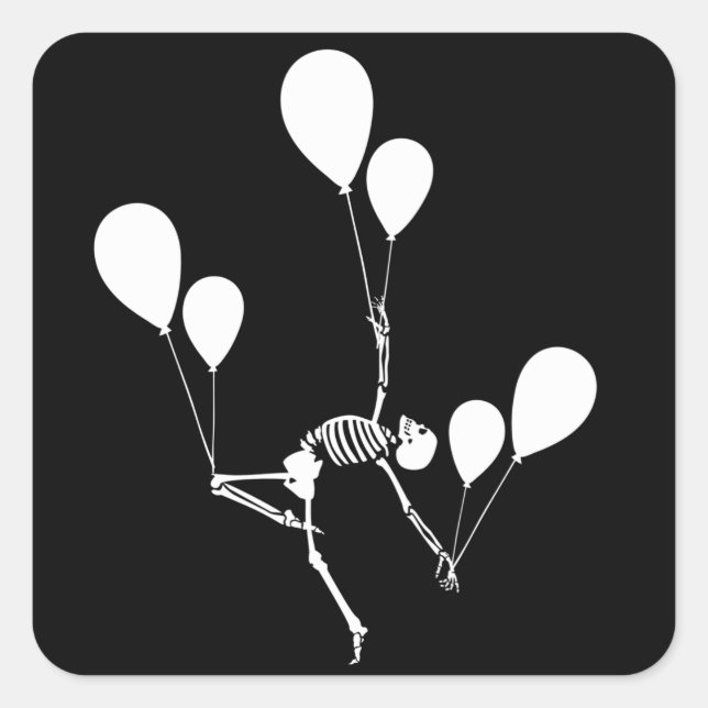 STICKER CARRÉ SKELETON DANSE AVEC BALLONS HALLOWEEN (Devant)