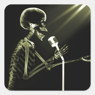 STICKER CARRÉ SKELETON DE LA VISION X-RAY CHANTANT SUR RETRO MIC
