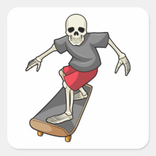 Sticker Carré Skeleton en skateboard