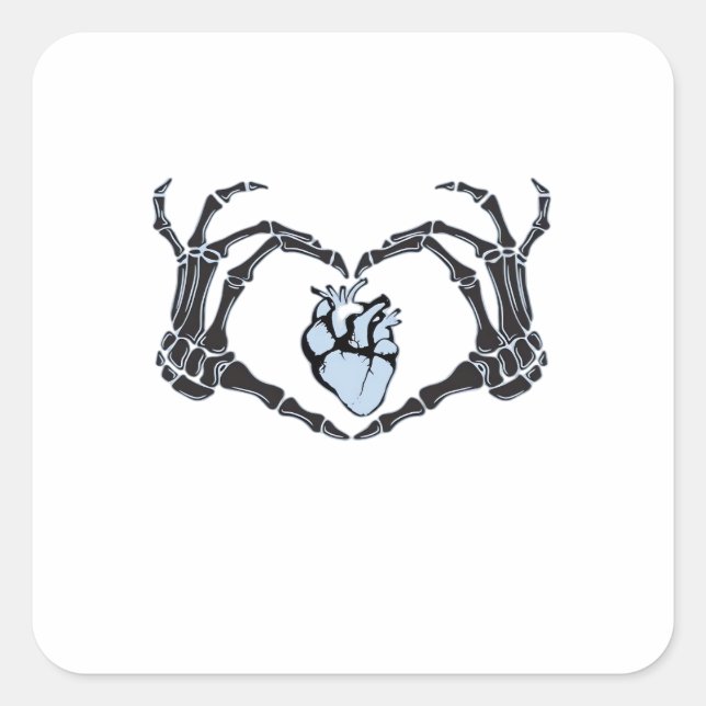 Sticker Carré Skeleton Heart Mains Design Classique Pour Hallowe (Devant)