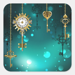 Sticker Carré Skeleton Keys on Green Background