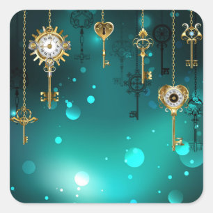 Sticker Carré Skeleton Keys on Green Background