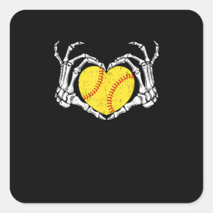 Sticker Carré Skeleton Mains Coeur Halloween Costume Softball Wo