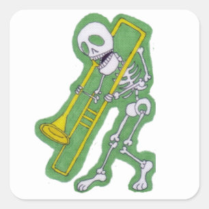 Sticker Carré Skeleton Musicien Skeleton Trombone Player
