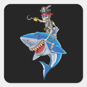 Sticker Carré Skeleton Pirate équitation Requin mignonette Garço