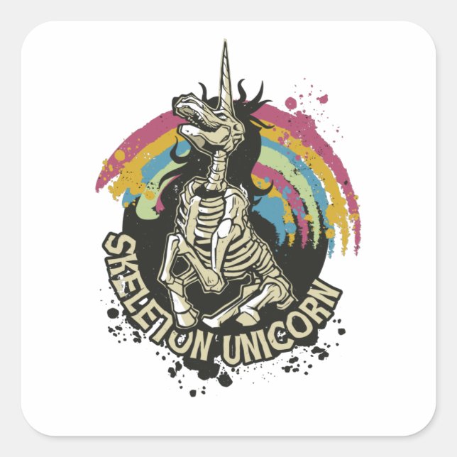 Sticker Carré Skeleton Unicorn Goth Cheval Cadeau (Devant)