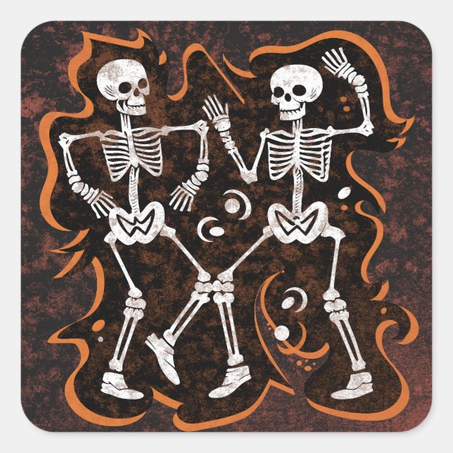 Sticker Carré Skeletons de danse amusants d'Halloween (Devant)