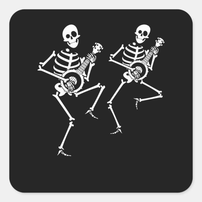 Sticker Carré Skeletons jouant Banjos Bluegrass Folk Music (Devant)