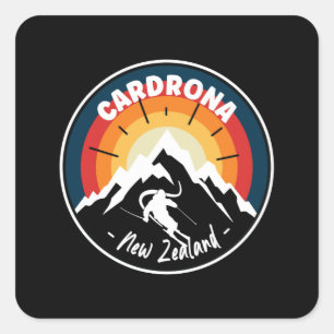 Sticker Carré Ski À Cardrona Nouvelle-Zélande Vintage
