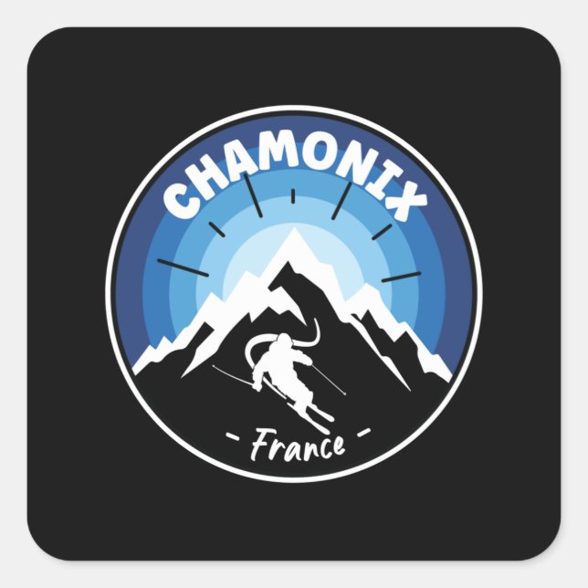 Sticker Carré Ski À Chamonix France Bleu (Devant)