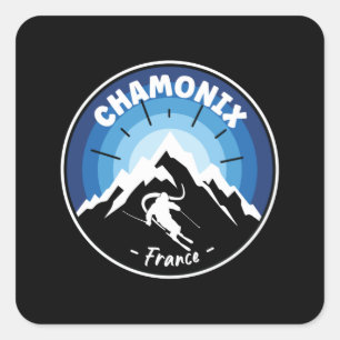 Sticker Carré Ski À Chamonix France Bleu