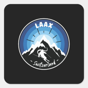 Sticker Carré Ski À Laax Suisse Bleu