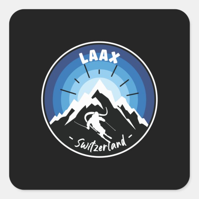 Sticker Carré Ski À Laax Suisse Bleu (Devant)