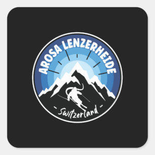 Sticker Carré Ski Arosa Lenzerheide Suisse bleu
