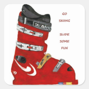 Sticker Carré ski boot aller ski toboggan un peu de plaisir