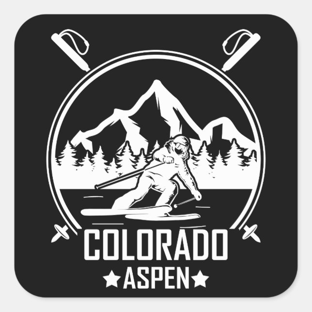 Sticker Carré Ski d'Aspen Colorado (Devant)