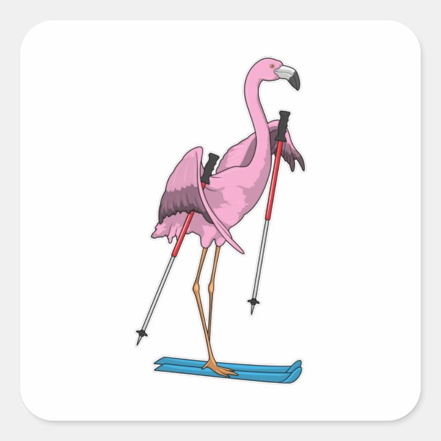 Sticker Carré Ski de Flamant rose (Devant)