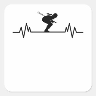 Sticker Carré Ski Heartbeat Ski Fun Sports d'hiver pistes Cadeau