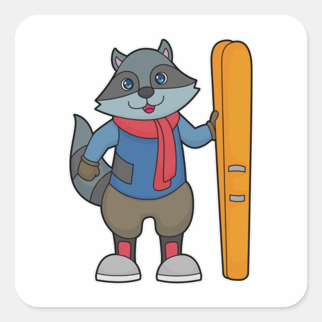 Sticker Carré Ski Racoon (Devant)