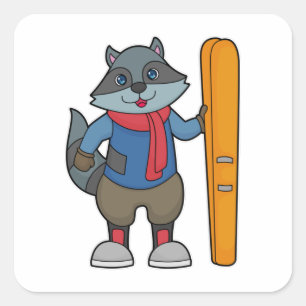 Sticker Carré Ski Racoon