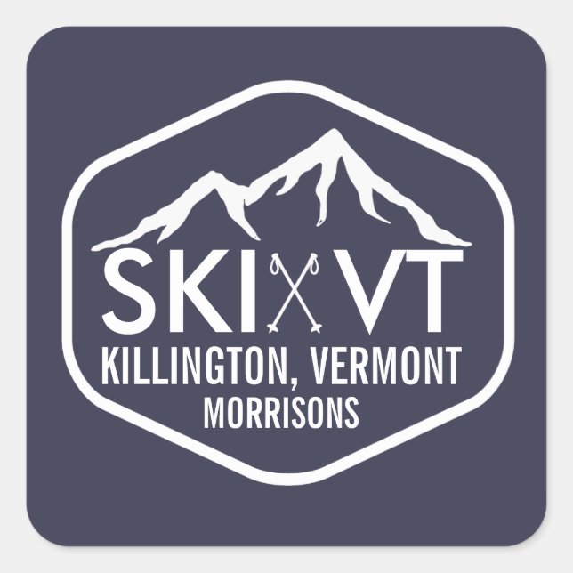 Sticker Carré Ski Vermont Killington Stowe Stratton Rustic Blue (Devant)
