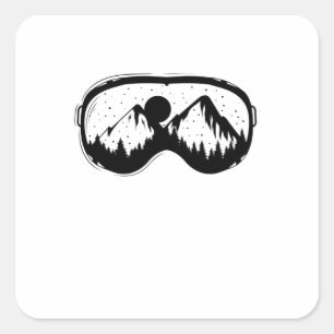 Sticker Carré Skibrille mit Bergen im Winterurlaub bei Schnee