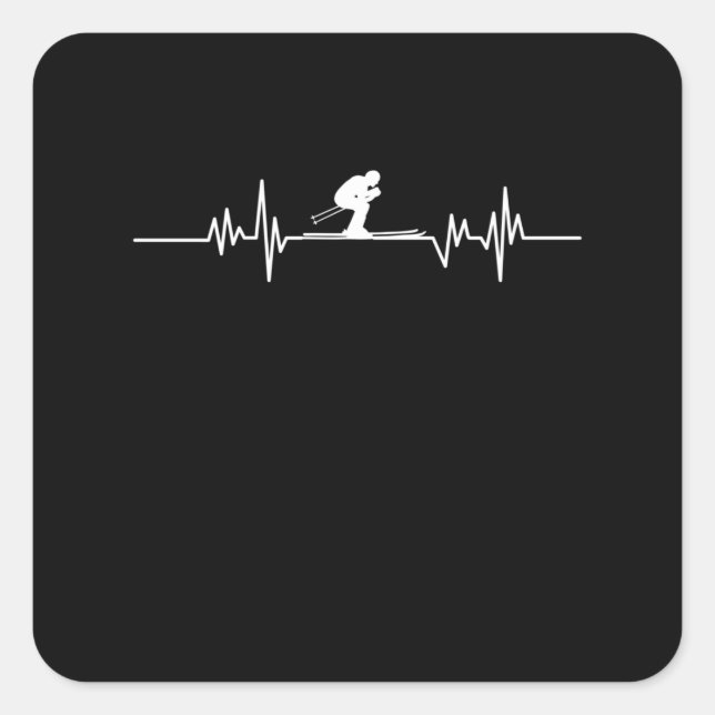 Sticker Carré Skier Heartbeat Skiing Ski Snowboard Winter sport (Devant)