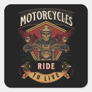Sticker Carré Skull Ride Cycles moteurs, Ride To Live