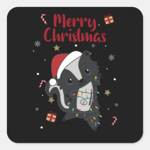 Sticker Carré Skunk Christmas