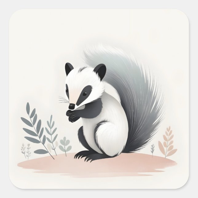 Sticker Carré Skunk minimaliste Boho Sweet Skunk dans les bois (Devant)