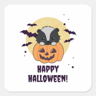 Sticker Carré Skunk Pumpkin Cute Skunks Happy Halloween