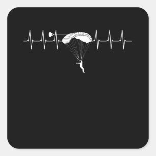 Sticker Carré Skydiving Parachute Heartbeat Skydive Pulse
