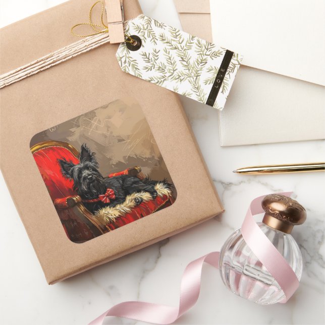 Sticker Carré Skye Terrier Chien Festif de Noël (Cadeaux)