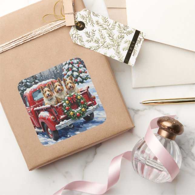 Sticker Carré Skye Terrier Christmas Red Truck Holiday (Cadeaux)