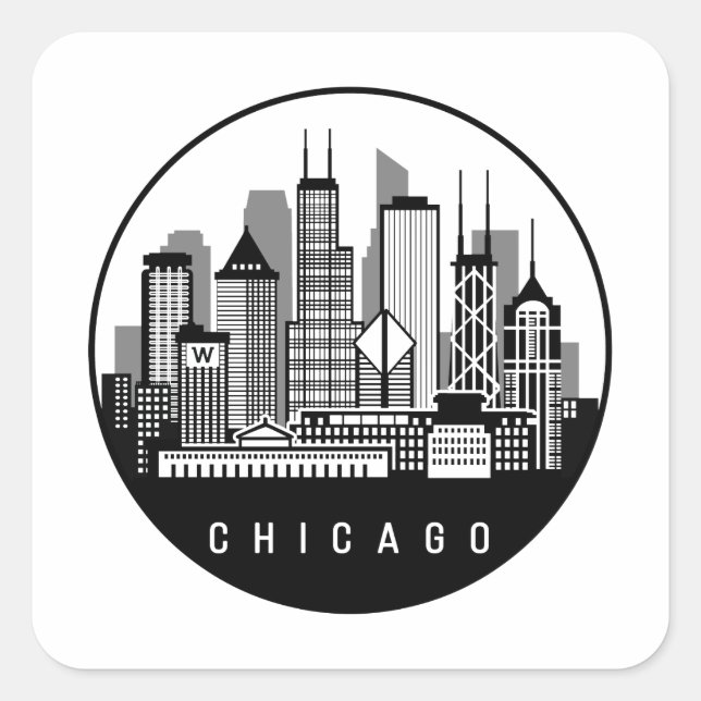 Sticker Carré Skyline de l'Illinois (Devant)