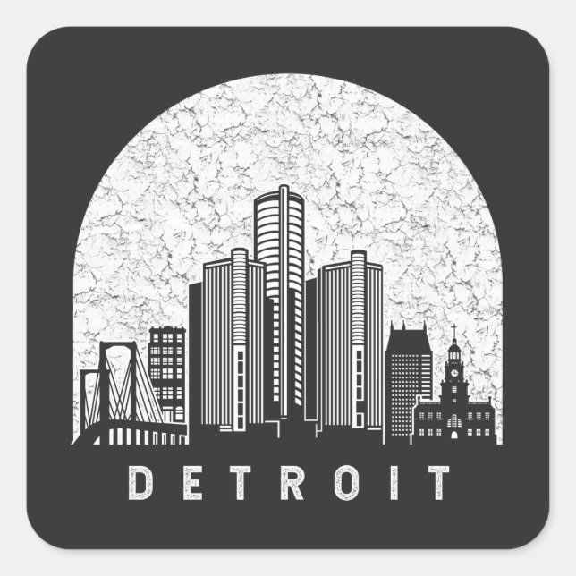 Sticker Carré Skyline Detroit Michigan (Devant)
