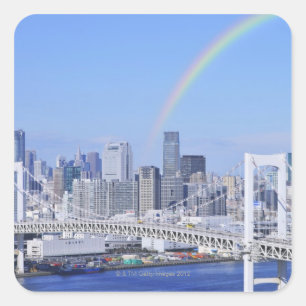 Sticker Carré Skyline Tokyo et Rainbow Bridge