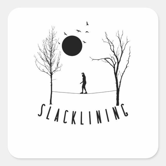 Sticker Carré Slaccline entre deux arbres / darkline (Devant)