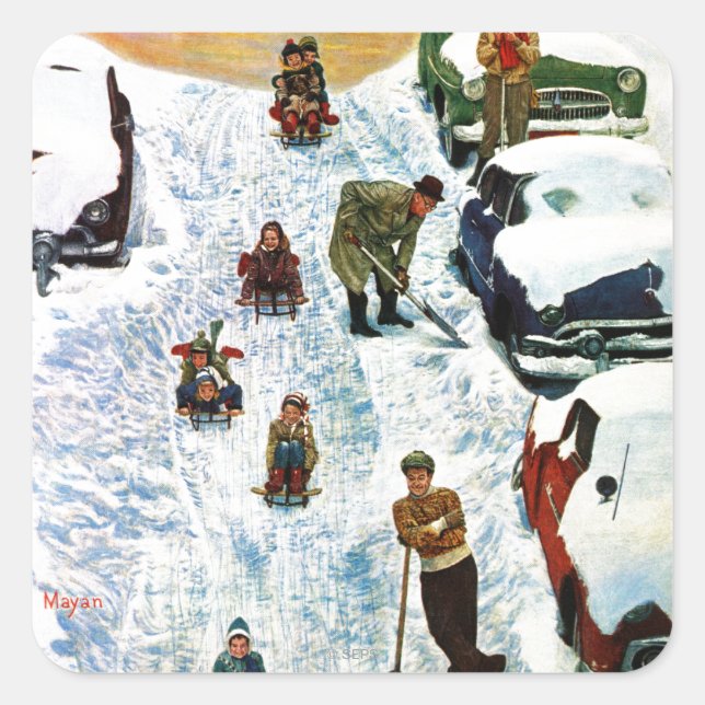 Sticker Carré Sledding et creuser (Devant)