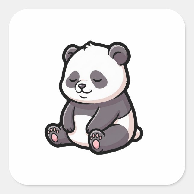 Sticker Carré Sleepy Panda – Cute Kawaii Illustration (Devant)